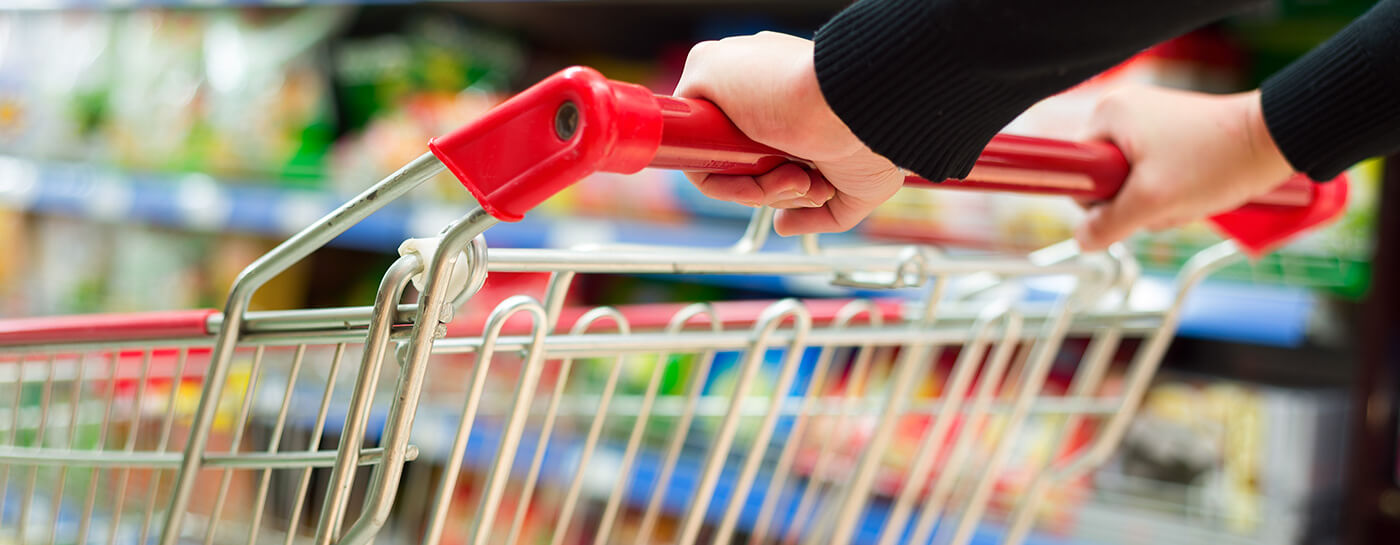 Grocery cart handle, clean for shopper use
