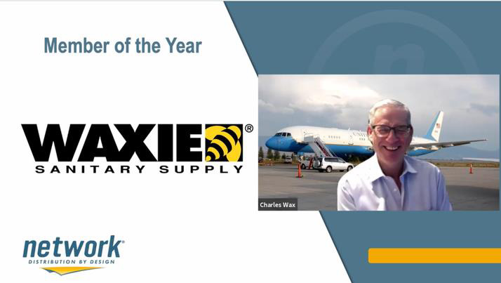 Virtually accepting the Member of the Year Award, Charles Wax, CEO of Waxie Sanitary Supply