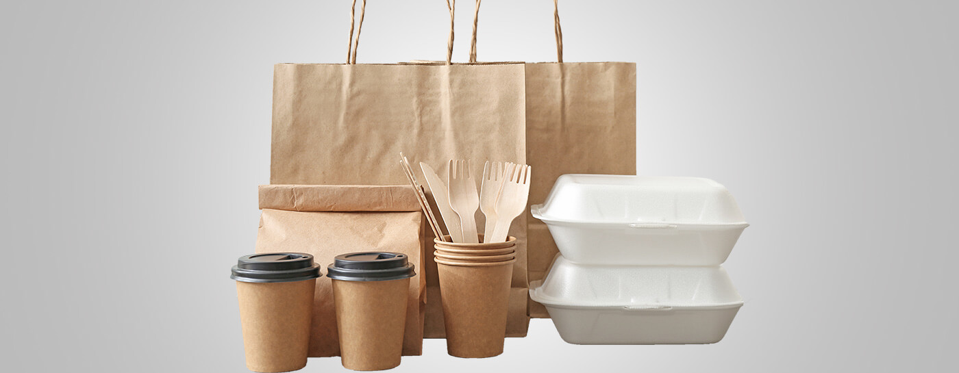 To-go cups, containers, bags and utensils